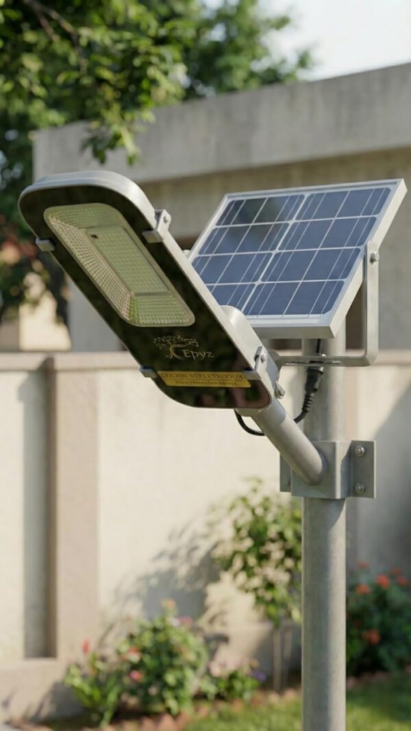 Epyz 50 Watt Semi-Integrated Solar Street Light Aluminium Body Outdoor with Remote and Dusk to Dawn for Garden, Street, Lawn [ 128LED, 6000mAh, Pack of 1, Cold White Light ]