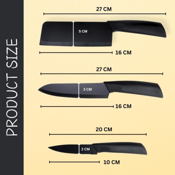 Klick n shop Stainless Steel Kitchen Knife Set – 3 Piece Chef, Utility & Paring Knives with Blade Cover | Sharp Vegetable, Fruit & Meat Cutting Knives with Ergonomic Handle (Black)