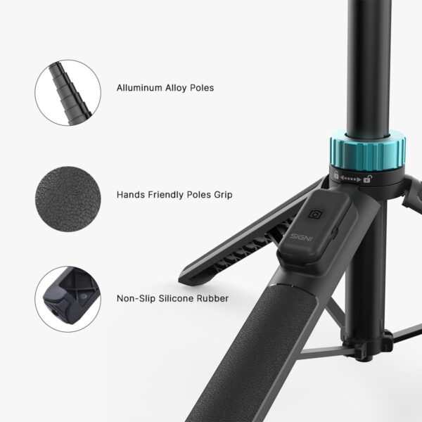 SKYVIK SIGNIPOD 1.75 metre Selfie Stick/Tripod Sturdy Stand with Blutooth Remote for Selfie/Video Recording/Photo/Live Stream/Vlog/YouTube for Smartphone, iPhone, Action Camera, Mics and Lights