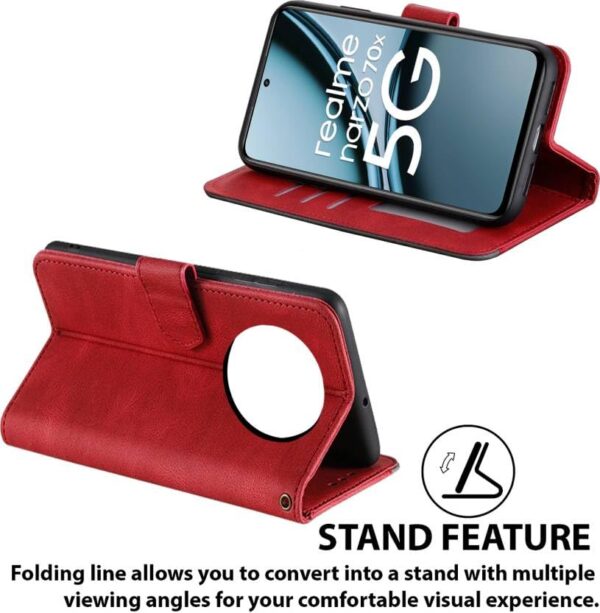 Flip Cover Compatible for Realme Narzo 70X 5G, Realme Narzo N65 5G, Realme 12X 5G, Realme 12 5G, Realme C65 5G, Realme 13 5G flip Cover - Attractiv Red
