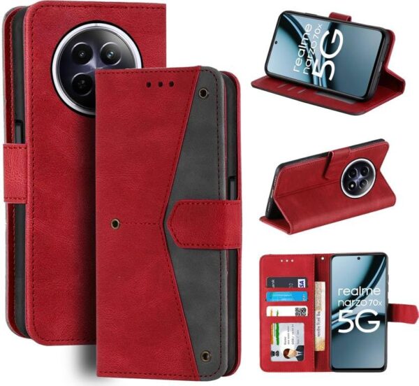 Flip Cover Compatible for Realme Narzo 70X 5G, Realme Narzo N65 5G, Realme 12X 5G, Realme 12 5G, Realme C65 5G, Realme 13 5G flip Cover - Attractiv Red