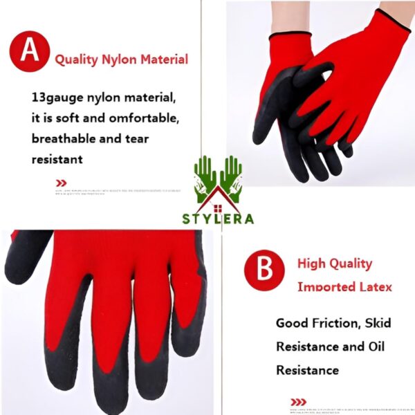 Latex Coated Safety Gloves for Men Industrial Gloves Hand Gloves for Men Gardening Gloves Working Gloves for Men Rubber Gloves for Gardening Work Anti Cut Resistant Gloves
