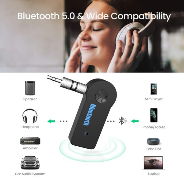 Sounce Bluetooth Receiver/Hands-Free Car Kit, Portable 3.5mm Bluetooth Aux Adapter Wireless Music Streaming for Home, Car Audio System, Headphone, Speaker (Bluetooth 4.2, A2DP, 40 FT Range)