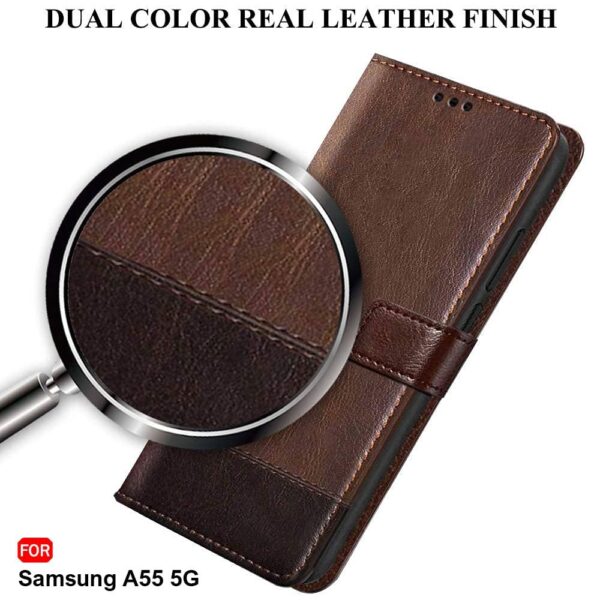 1776833107_TheGiftKart-Flip-Back-Cover-Case-for-Samsung-Galaxy-A55-5G-Dual-Color-Leather-Finish-Inbuilt-Stand-Pockets-Wallet-Style-Flip-Back-Case-Cover-for-Samsung-A55-5G-Faux-Leather-Brown-Coffee.jpg TheGiftKart Flip Back Cover Case for Samsung Galaxy A55 5G | Dual-Color Leather Finish | Inbuilt Stand & Pockets | Wallet Style Flip Back Case Cover for Samsung A55 5G (Faux Leather, Brown & Coffee)