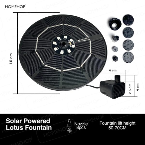 1776834364_Homehop-Solar-Garden-Fountain-8-Nozzles-Decorative-Multi-Color-Sprinkler-Pump-2.5-W-Power-For-Home-Outdoor-Pond-Bird-Bath-and-Pool-ABS-7v2.5W.jpg Homehop Solar Garden Fountain 8 Nozzles Decorative Multi Color Sprinkler Pump 2.5 W Power For Home, Outdoor, Pond, Bird Bath, and Pool (ABS-7v/2.5W)