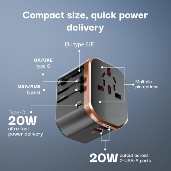 1776836953_Lifelong-Electronics-Universal-Travel-Adapter-All-in-One-2000W-Heavy-Duty-with-20W-Type-C-2-USB-A-180-Countries-EuropeUSAsia-etc.-International-Socket-Accessories.jpg Lifelong Electronics Universal Travel Adapter All in One | 2000W Heavy Duty with 20W Type C & 2 USB A | 180+ Countries - Europe/US/Asia etc. | International Socket Accessories
