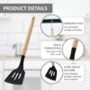Silicone Kitchen Utensils Set, Wooden Handle Cooking Utensils, Non-Stick Spatula Spoon Turner Safe for Cookware, Non-Toxic & Heat Proof (Pack of 1, Black)