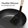 Silicone Kitchen Utensils Set, Wooden Handle Cooking Utensils, Non-Stick Spatula Spoon Turner Safe for Cookware, Non-Toxic & Heat Proof (Pack of 1, Black)
