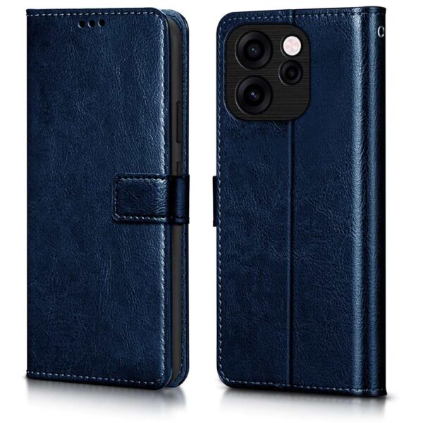 WOW IMAGINE Shock Proof Flip Cover Back Case Cover for Oppo Reno 15C 5G (Flexible | Leather Finish | Card Pockets Wallet & Stand | Blue)