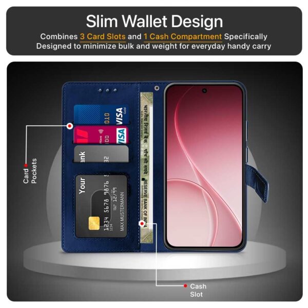 WOW IMAGINE Shock Proof Flip Cover Back Case Cover for Oppo Reno 15C 5G (Flexible | Leather Finish | Card Pockets Wallet & Stand | Blue)