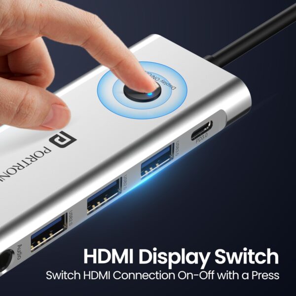 1776844741_Portronics-Mport-One-USB-C-Hub-Dock-9-in-1-with-4K-60Hz-HDMI-3-Port-USB-HDMI-On-Off-Button-100W-Type-C-Charging-Card-Reader-3.5mm-AUX-Type-C-Plug-for-Laptop-Mac-PC-Grey.jpg Portronics Mport One USB C Hub Dock (9-in-1) with 4K 60Hz HDMI, 3-Port USB, HDMI On-Off Button, 100W Type-C Charging, Card Reader, 3.5mm AUX, Type C Plug for Laptop, Mac, PC (Grey)