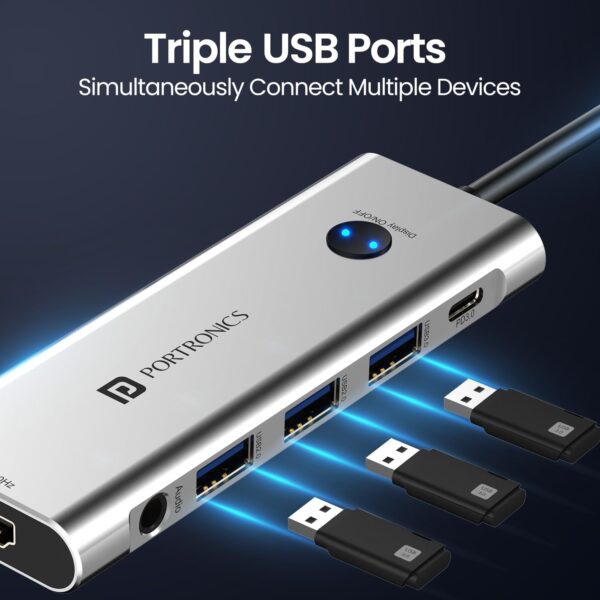 1776844743_Portronics-Mport-One-USB-C-Hub-Dock-9-in-1-with-4K-60Hz-HDMI-3-Port-USB-HDMI-On-Off-Button-100W-Type-C-Charging-Card-Reader-3.5mm-AUX-Type-C-Plug-for-Laptop-Mac-PC-Grey.jpg Portronics Mport One USB C Hub Dock (9-in-1) with 4K 60Hz HDMI, 3-Port USB, HDMI On-Off Button, 100W Type-C Charging, Card Reader, 3.5mm AUX, Type C Plug for Laptop, Mac, PC (Grey)