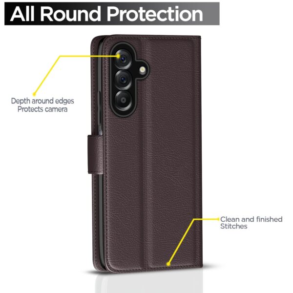 Pikkme Flip Cover for Samsung Galaxy A26 5G Leather Finish | Inside TPU with Card Pockets | Wallet Stand and Shock Proof | Complete Protection Flip Case(Coffee)