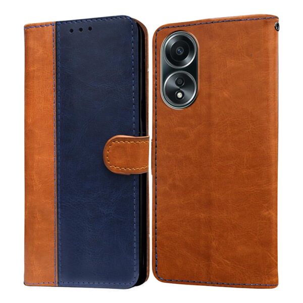 Amazon Brand - Solimo Flip Leather Mobile Cover (Soft, Flexible Amazon Brand - Solimo Flip Leather Mobile Cover (Soft, Flexible & Kickstand Back case) Compatible for Oppo A58 4G (CamelBlue)