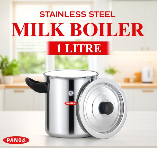 1776866155_PANCA-Stainless-Steel-Milk-Boiler-Spill-Proof-Milk-Boiler-Pot-with-Bakelite-Handle-Whistle-Indicator-Lid-Gas-Induction-Friendly-Double-Boiler-1-Litre.jpg PANCA Stainless Steel Milk Boiler | Spill-Proof Milk Boiler Pot with Bakelite Handle, Whistle Indicator & Lid | Gas & Induction Friendly Double Boiler (1 Litre)