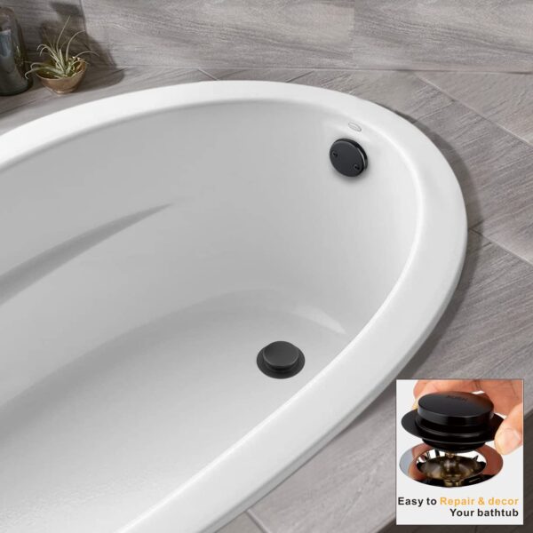 Artiwell Universal Tip Toe Bath Drain Stopper and Cover, Bathtub Drain Stopper, Replaces lift and turn, Tip-Toe and Trip Lever drains for Tub, EZ Installation and Clearing (MATT BLACK)