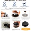 Artiwell Universal Tip Toe Bath Drain Stopper and Cover, Bathtub Drain Stopper, Replaces lift and turn, Tip-Toe and Trip Lever drains for Tub, EZ Installation and Clearing (MATT BLACK)