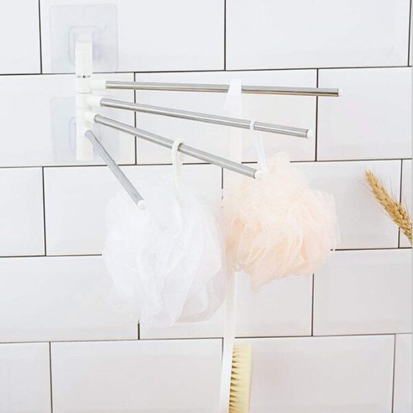 ARRAY Platinum 4 Bar Stainless Steel Folding Towel Hanging Holder Shelf Rack Organizer Portable Stand Long with Chrome Finish for Bathroom Kitchen with Hanger