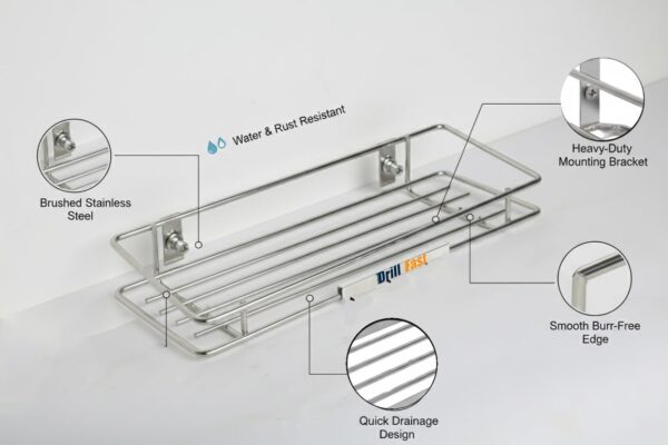 Stainless Steel Multipurpose Wall Mounted Shelf for Bathroom & Kitchen Storage Rack | Rust-Proof Heavy Duty (DF-MiniClassy-Shelf)