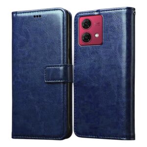 Amazon Brand - Solimo Flip Leather Mobile Cover (Soft, Flexible & Kickstand Back case) Compatible for Motorola Moto G84 5G (Blue)