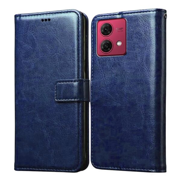 Amazon Brand - Solimo Flip Leather Mobile Cover (Soft, Flexible & Kickstand Back case) Compatible for Motorola Moto G84 5G (Blue)