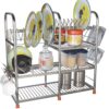 AMOL® Stainless Kitchen Rack (24 * 24 * 11 Utensils Rack Modern 6 Glass Table Top/Wall Mounting with Spoon Holder)