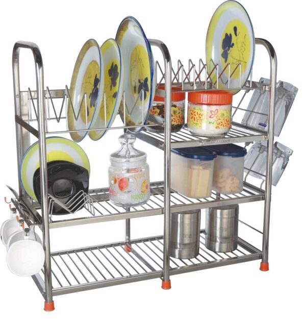 AMOL® Stainless Kitchen Rack (24 * 24 * 11 Utensils Rack Modern 6 Glass Table Top/Wall Mounting with Spoon Holder)