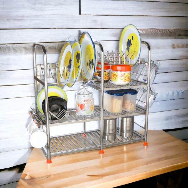 AMOL® Stainless Kitchen Rack (24 * 24 * 11 Utensils Rack Modern 6 Glass Table Top/Wall Mounting with Spoon Holder)