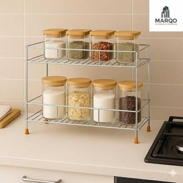 1776905668_MARQO-stainless-steel-2-tier-countertop-kitchen-rack-pantry-storage-organizer-multipurpose-kitchen-storage-shelf-durable-steel-tiered-rack-for-utensils-jars-plates-accessories.jpg MARQO stainless steel 2-tier countertop kitchen rack | pantry storage organizer | multipurpose kitchen storage shelf | durable steel tiered rack for utensils, jars, plates & accessories