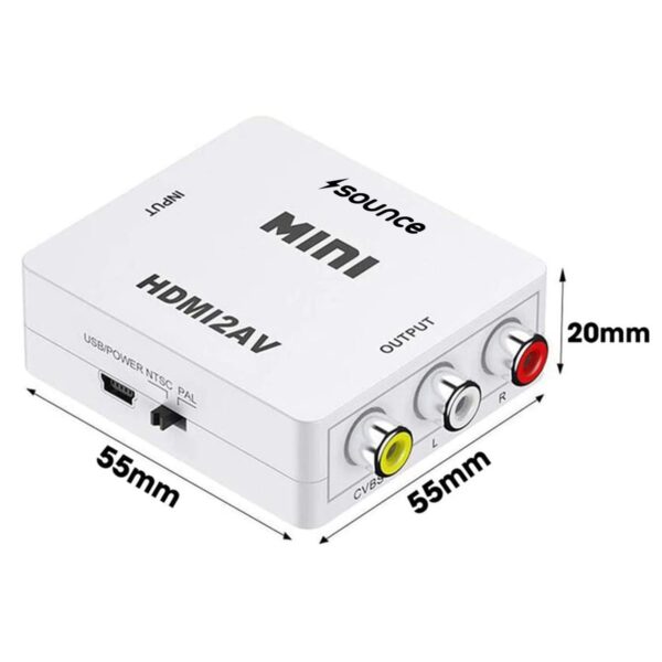 Sounce HDMI to RCA, AV, CVBS AV Composite Video Audio Converter Adapter Supports PAL/NTSC with USB Charge Cable for PC Laptop HDTV DVD - White