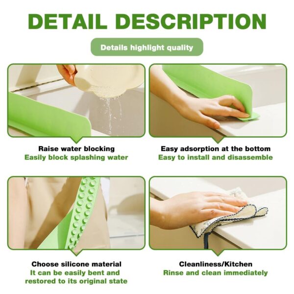 2 Pack 48 cm Silicone Sink Splash Guard 48 cm with Strong Suction Cups – Anti-Splash Water Barrier for Kitchen & Bathroom Sink, Flexible Silicone Flume Baffle for Countertop Protection (48 Cm)