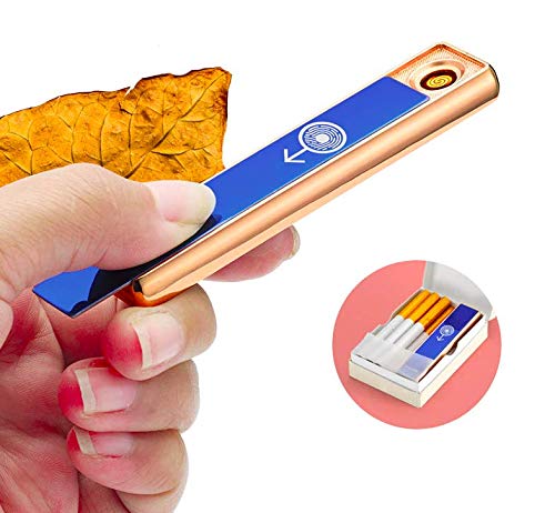 Slim Fous USB Rechargeable Smoke Cigarette Lighter, Gadgets Windproof Electrical Arc, Electronic Hand Lighter Turbo Cigar Lighter with USB Cable , 8.5 x 2 x 0.7 cm, Random Colour