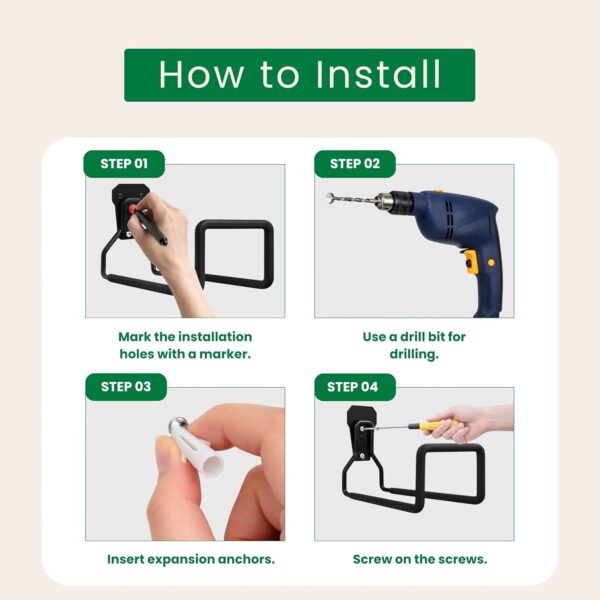 Amulya Farms Water Pipe Holder Wall Mount with Holes – Hose Holder Wall Mount for Garden Hose, Water Hose & Pipe Storage | Garden Hose Hanger with Screws & Anchors.
