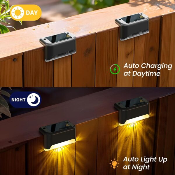 Step Lights Waterproof LED Solar Power Stair Lights, Outdoor Fence Light for Deck Stair Railing, Outside Fence Lighting for Wall Garden Backyard Patio Pathway Balcony Decor (Pack of 8) (A)