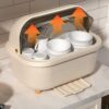 Jumix Plastic Cutlery Storage Box Dish Drying Rack with Cover Dish Drainer with Cover Dry Dish Rack Tableware Draining Holder Kitchen Plate Organizer Rack Holder Drainer, 43 x 32 x 31 Cm, Beige