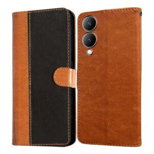 Amazon Brand - Solimo Flip Leather Mobile Cover (Soft & Flexible Back case) for Vivo Y17s 4G / Y28 5G (CamelBlack)