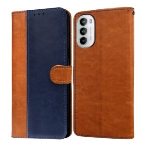 Amazon Brand - Solimo Flip Leather Mobile Cover (Soft, Flexible & Kickstand Back case) Compatible for Motorola Moto G82 5G / Moto G52 4G (CamelBlue)