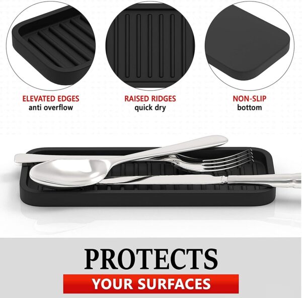 Silicone Sink Organizer Tray, Multipurpose Soap and Sponge Holder for Kitchen and Bathroom Countertop, Non-Slip Soap Dish (Black)