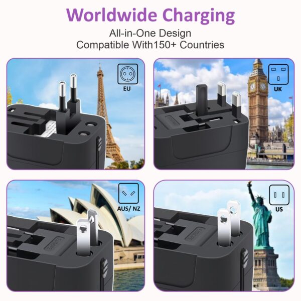 HUMBLE® Universal Travel Adapter with Fast Charging | Dual Ports (USB + Type-C), All-in-One International Worldwide Travel Charger for 150+ Countries (Black)