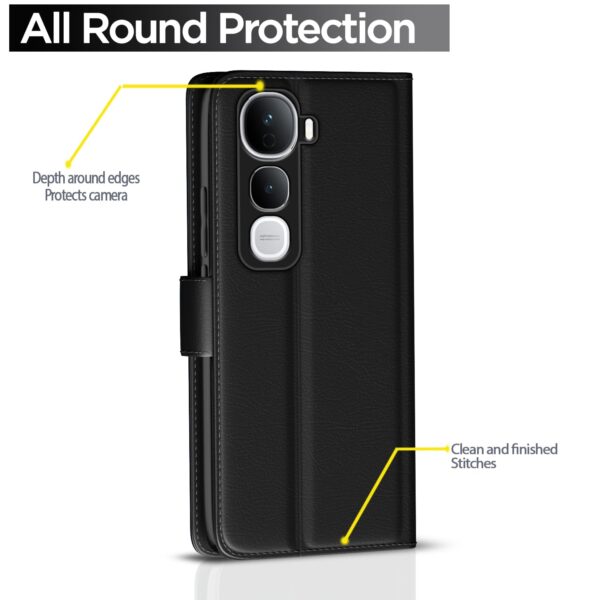 Pikkme Flip Cover for Vivo Y400 Pro 5G| Leather Finish | Shockproof with Card Pockets & Wallet Stand | Ultimate Protection Case (Black)