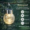 Hanging Solar Lantern Lights, Outdoor Waterproof Cracked Glass Round Ball Lamp, Garden Globe Warm White LED Light for Landscape Walkway Backyard Yard Patio Lawn Pathway (4.7inch) (Pack Of 4)