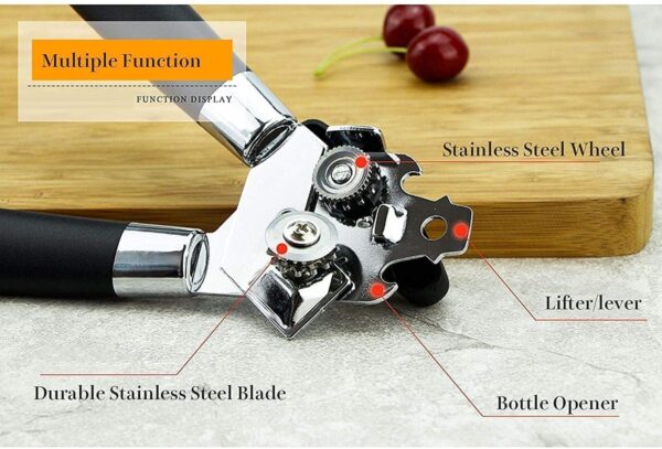 3-in-1 Stainless Steel Can Opener, Bottle Opener & Tin Cutter – Heavy Duty Manual Can Opener with Smooth Edge, Rotating Knob & Comfortable Anti-Slip Hand Grip for Kitchen & Outdoor Campin