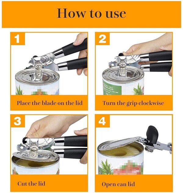 3-in-1 Stainless Steel Can Opener, Bottle Opener & Tin Cutter – Heavy Duty Manual Can Opener with Smooth Edge, Rotating Knob & Comfortable Anti-Slip Hand Grip for Kitchen & Outdoor Campin