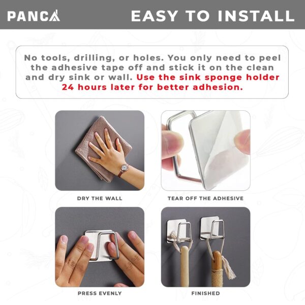 PANCA Stainless Steel Adhesive Sponge Holder for Kitchen Sink | Waterproof Caddy Organizer | Rustproof Sponge Rack for Scrubber & Brush | Kitchen Accessories (Pack of 2)
