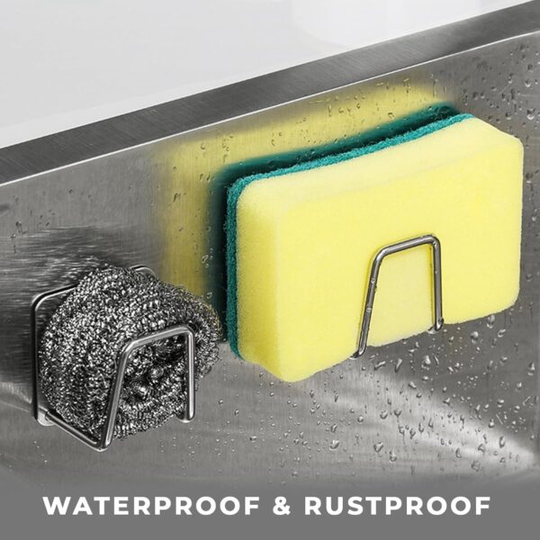 PANCA Stainless Steel Adhesive Sponge Holder for Kitchen Sink | Waterproof Caddy Organizer | Rustproof Sponge Rack for Scrubber & Brush | Kitchen Accessories (Pack of 2)