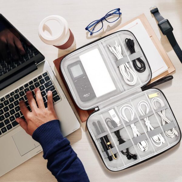 oddpod™ Pu Leather Electronic Gadgets Organizer Bag for Travel/Portable Waterproof All-in-One Storage Case for Cable, Cord, Charger, Phone, Hard Drive and More - Medium (Black)