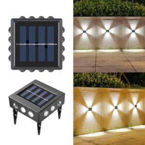 Solar 4 Way Light Outdoor Waterproof Solar Powered Deck Lights Solar 4 Way Light Outdoor Waterproof Solar Powered Deck Lights Outdoor Garden Wall Light, Glowing Security Wall Lamps for Step Walkway Patio Garden Pathway (2)