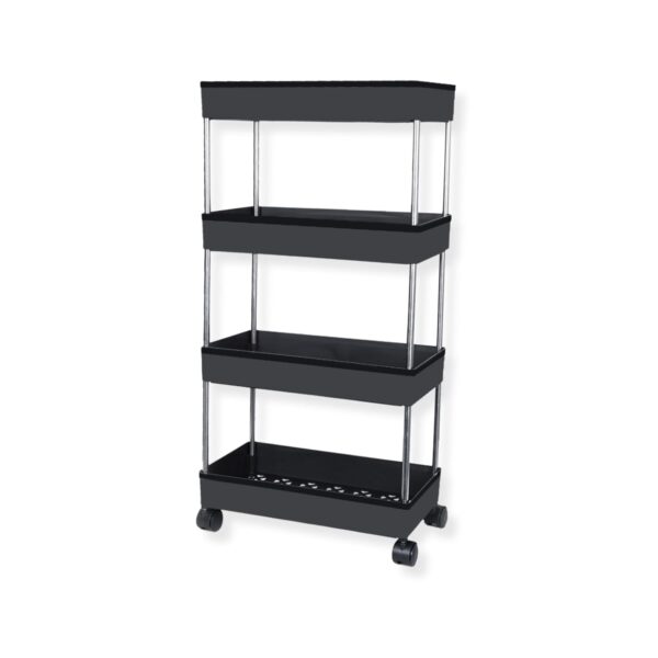 AEXONIZ TOYS Plastic Kitchen Storage Trolley Rack with Wheels, Slide Out Storage Shelves Space Saving Home Storage Organizer Racks, Rolling Utility Cart (Black, 4 Layer)