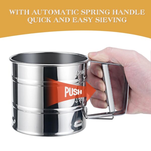 MumdoYAL Flour Sieve, Kitchen Sieve, Icing Sugar Spreader, with Single Operated Handle, Capacity 250 g