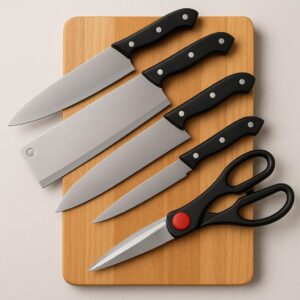 Premium Stainless Steel Kitchen Knife Set with Scissors & Cutting Board | Chef Knife, Cleaver, Utility & Paring Knife | Sharp, Durable, Comfortable Grip | Home & Cooking Tool Set